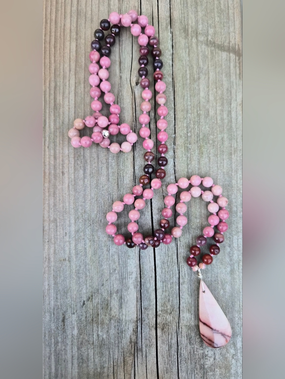 Mookaite & Rhodonite Hand Knotted Mala Necklace